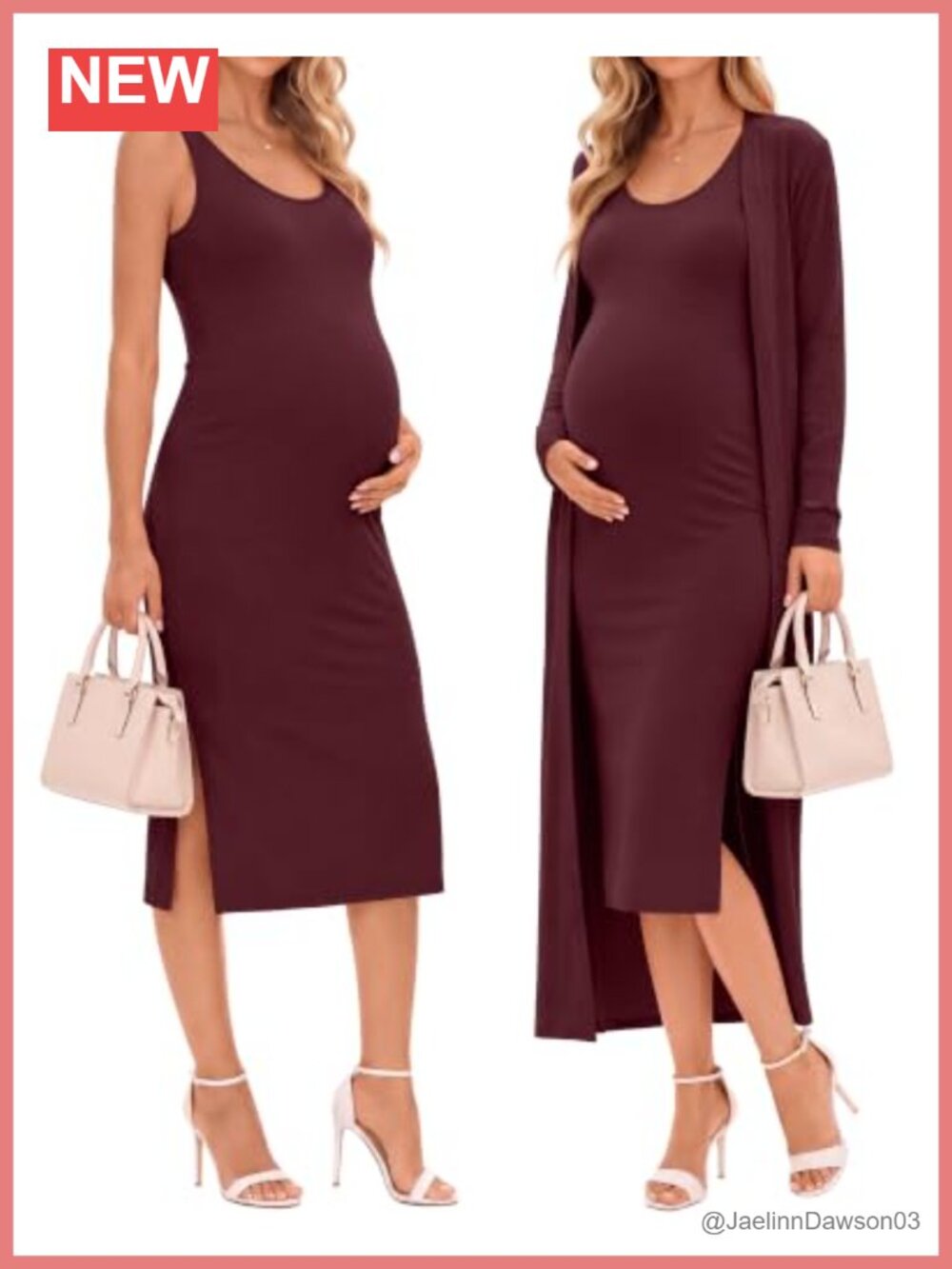 2 Piece Maternity Dress Set with Long Sleeve Cardigan for Baby Shower
